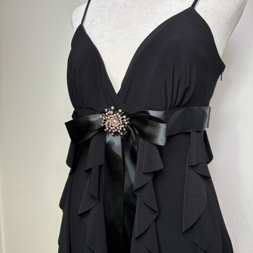 CACHE Y2K Vintage Prom Wedding Formal Dress Ruffles Rhinestone Sleeveless USA - Picture 8 of 15